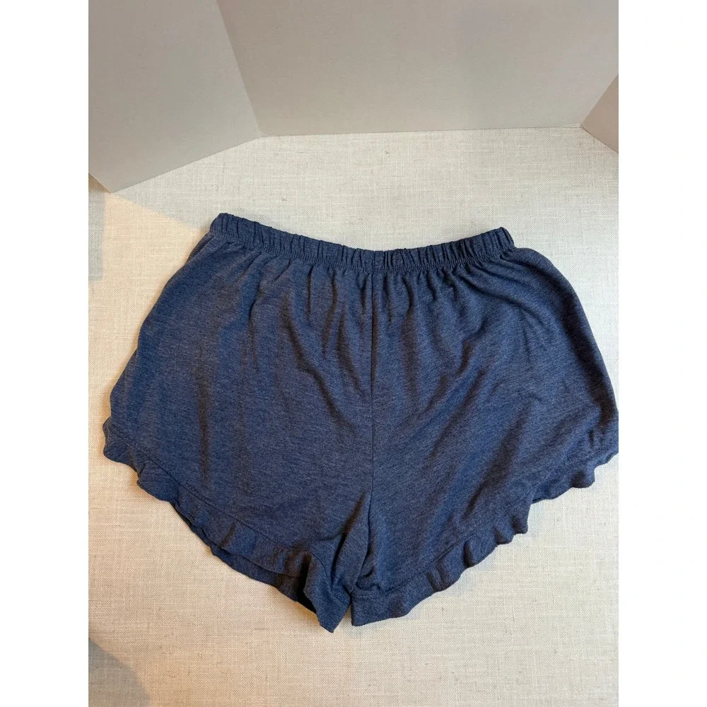 Beyond Soul Women's Blue Heathered Lounge Shorts Ruffle Trim Size S